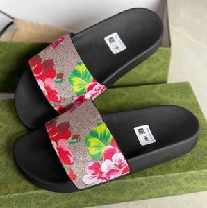 2023 Platform Rubber Slides Sandaal Bloemen brokaat Mode Mens Gear bodems Flip Flops Slippers Gestreepte Dames Sandalen Ontwerpers Loafers sliede Met Doos NO311