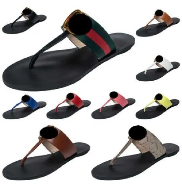 Diseñador Diapositivas Tanga para mujer Sandalia Flip Flop Moda Zapatillas Letras Patrón Rayas Fondo de goma Hebilla Verde Rojo Verano Playa Zapatos casuales