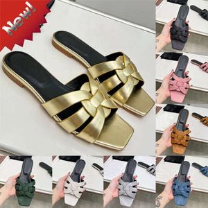 Diapositives de styliste pour femmes, sandales d'hommage, pantoufles en cuir, chaussures de vacances tissées en tricot croisé, à la mode, 511