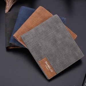 Ontwerper- Slanke Zakelijke Pocket Portemonnee Mannen Solid Denim Doek Design Bifold Portefeuilles Man PU Lederen Creditcard Houder Heren Portemonnee