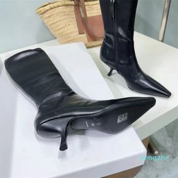 Botas de diseñador Sling Boot de cuero con tacón de aguja para mujer, botas elásticas a la moda, botas hasta la rodilla, talla 35-40