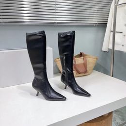 Designer Sling Boot luxe lederen naaldhak Dames spike elastische laarzen mode hoogwaardige knielaarzen maat 35-40