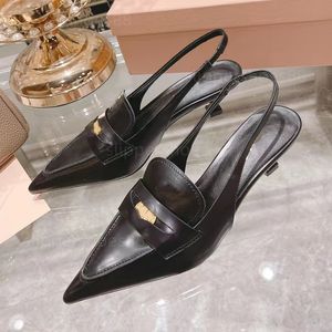 Designer Slingback Talons Chaussures Femme Véritable Cuir Penny Mocassins Bout Pointu Talons Sandles Slingback Pompe Chaton Talon Noir Blanc Marron Comfy Fashion Robe Chaussure