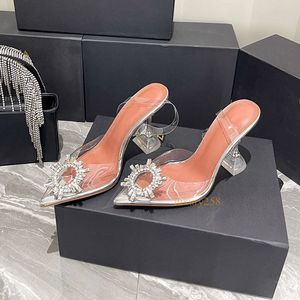 Designer slingback sandalen pvc transparant puntige stiletto kristal schoen luxe modieuze sexy temperament pompen dames trouwjurk schoenen met doos