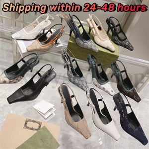 Designer Slingbacks Hoge Hakken Vrouwen Sandaal mode Echt Leer Formele Schoenen Designer Sandalen 6.5cm 3.5cm Hoge Hak Vierkante Neus Enkelbandje Qarty Schoenen