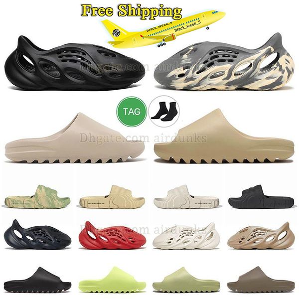 Envío gratis Diseñador Diapositivas Corredores de espuma Zapatillas para hombre Para mujer Sandalias famosas Zueco Resplandor Verde Ónix Negro Hueso Resina Arena del desierto Zapatillas de casa pura deslizadores de entrenador