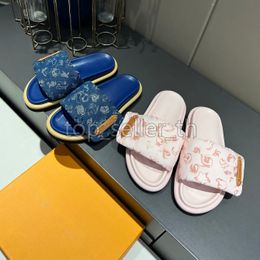 Zapatillas de diseñador para piscina, sandalias cómodas con plataforma de mula, sandalias planas para mujer, zapatillas con almohadas, sandalias de algodón con estampado de lujo