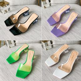 Designer Slipper Slide Dames Sandalen Gianvito Rossi Classic Fashion Summer Pvc Candy Color Square Toe Chunky Heel Outdoor Casual Outing Beach Slippers 35-41