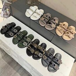 Designer Slipper Men Women Fabric Sandal Birks Glijbaan Witte lederen Glides GiSPREND Slippels Dubbele band Buckle Sandalen