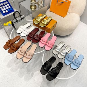 Designer Slipper Women Leer platte bodem slippers mode brief holle sandalen show feest bruiloft zomer lichtgewicht strandschoenen 35-43