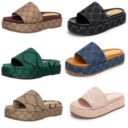 Designer Slipper Womens Ourdoor Shoes Fashion Borduured Canvas Flat Mules Platform geborduurd linnen hak sandaalplatform Sliders schoenen schoenen