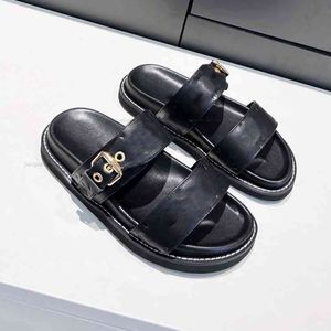 Designer pantoufle femmes diapositives plate-forme sandale pour femme boucle en cuir véritable sandales à fond épais été décontracté tongs curseurs chaussures