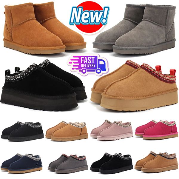 Zapatillas de diseñador Australia Tasman Tazz Botas de piel Diapositivas mullidas Zapatos para mujer Sandalias Zapatos de nieve de invierno Botines cálidos de lana clásicos Botines negros de oveja