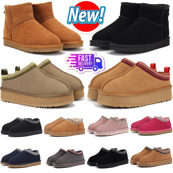 Zapatillas de diseñador Australia Tasman Tazz Botas de piel Diapositivas mullidas Zapatos para mujer Sandalias Zapatos de nieve de invierno Botines cálidos de lana clásicos Botines blancos de oveja