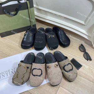 Designer Slippers BaoTou Vrouw Muler Slippers Vintage Schoenen Half Nieuwe G Sandalen Metalen Letter Gesp Sandalen Merk Platte Hak Klassieke Loafers Slides