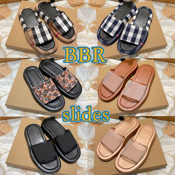 Zapatillas de diseñador BBR plataforma de algodón a cuadros exagerados diapositivas marrón negro lujos sandalias para mujer zapatillas de verano pisos playa chanclas sandalias deslizantes zapatos al aire libre