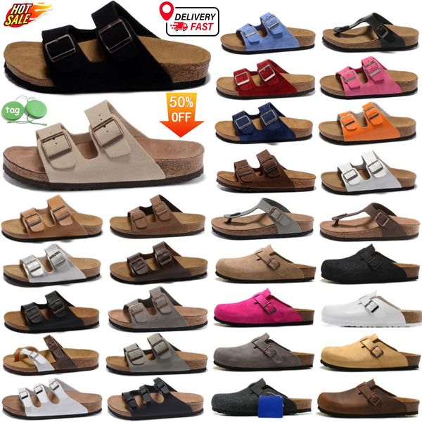 Designer Slippers Boston obstruent les sandales des sandales pour hommes Arizonas Mayari Gizehs Trayer des mocassins en cuir en liège pour les diapositives de plate-forme de plaque