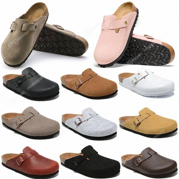 Zapatillas de diseñador Boston Zuecos Sandalia Zapatillas de deporte Zueco Sandalias Arizona Hombres Mujeres Diapositiva Ante Cuero Hebilla Correa Plataforma Falt Diapositivas 33Pi #