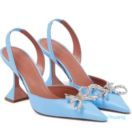 Diseñador - Zapatillas Bow Crystal Adornado mulas carrete Tacones sandalias mujer verano zapatos sandalia fábrica calzado