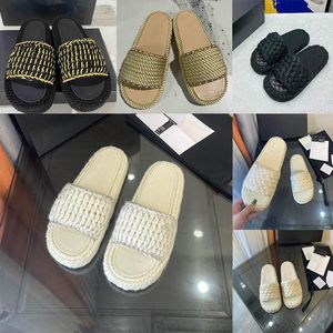 Zapatillas de diseñador Sandalias clásicas para mujer Sandalias de algodón Sandalias de cuero de becerro de cristal Plataforma de lino Caja de zapatillas de playa de verano