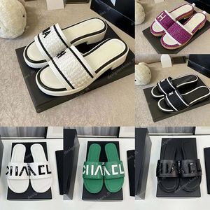 Designer-Hausschuhe, klassische Damen-Sandalen, Baumwoll-Slipper, Kristall-Kalbsleder-Sandale, Leinen-Plattform, Sommer-Strand-Slipper, Sandale