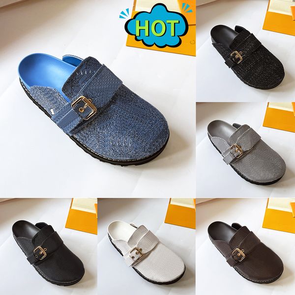 Designer Slippers Cozy Flat Comfort Clog Mule Sandale Blanc Black Brown Cuir Blue Blue Gris Denim Plats Femmes Béquets Flip Flip Flip Flop