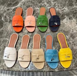 Designer slippers kledingschoenen loro piano schoenen glijbanen zomer charm sandalen mannen vrouwen walk jurk gentleman loafers dames mannen sue lederen pianas hoge hakken maat 35-41