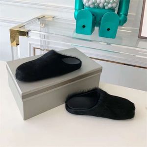 Designer Slippers Fashion Fur Slippers Womens Round Toe Horse Hair Slides Femme Black Rose rouge Green Mules Chaussures plate Femme Femme Casual Plance Chaussures 218