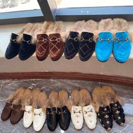 Designer pantoffels Mueller schoenen met platte bodem, wollen pantoffels, teenkappen, halve toma gespen, echt leer, rechte lijn loafers