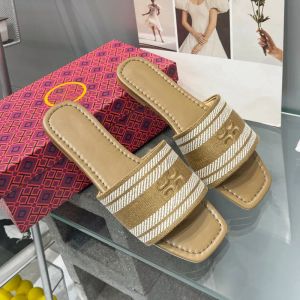 Pantoufles de créateurs Jacquard Slipper Double Lettre Diapositives Femmes Chaussures Mode Sandales Brodées Été Coton Sandale Plage Caoutchouc Slide