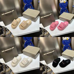 Designer Slippers Luxe Modemerk Parijs Vrouwen Wol Winter Bont Fuffy Harige Warme Lederen Sandalen Comfortabele Herfst Winter Slippers Meisjes Slippers