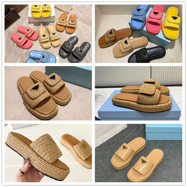 Designer Slippers Men Femmes Slides Gold Boucle Slip on Fashion Brun Brown Rose Sandales Crochet Femmes Platform Sandale décontracté Cendages Paille Flipform Flip Flips éraflures