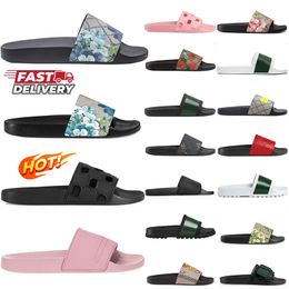 Designer Slippers Men Women Slides Lederen platte rubberen sandalen afdrukplatform schoenen mode zomer strand flip flops casual gestreepte bloemen dierenafdrukken slipper