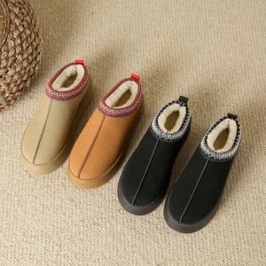 Designer Slippers Mini Platform Laars Kastanjebont Slippers Schapenvacht Shearling Klassiek Ultra Winter Muiltjes Dames Heren Instappers Suède Bovenwerk Wol Herfst