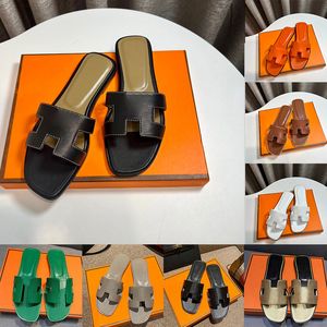 Designer Slippers Oranje voor Dames Dames Oranne Leren Flats Slides Claquettes Sandles Luxe Fashion Luxe Dames Sandaal Inermes Sliders Hermys Hemers Maat 35-42