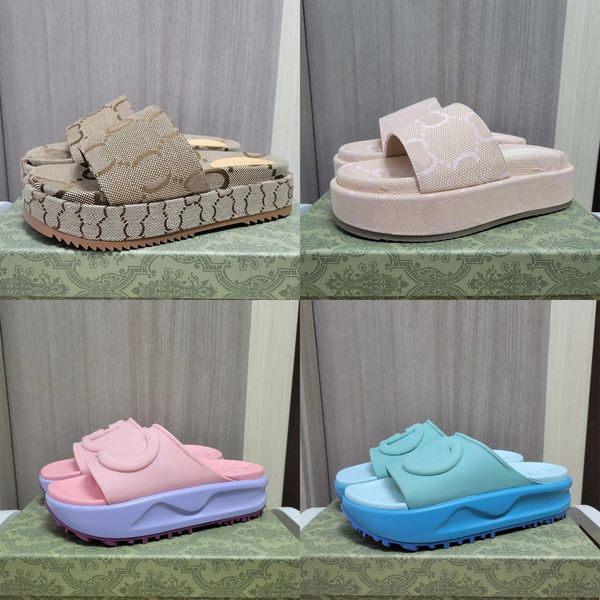 Zapatillas de diseñador Sandalias Plataforma Zapatos para hombres y mujeres Suela gruesa de goma Presentación de diapositivas Moda Sandalias y pantuflas de estilo fácil de usar 35-45 con caja y bolsa para el polvo