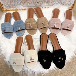 Designer Slippers Sandalen Womenflat schoenen koffie Suede Loafers Mule Slippers Zomer mode Casual schoenen Classic Flat Shoes Beach Slippers