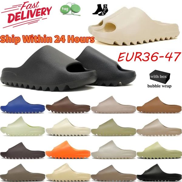 Designer Slippers glisse pour les hommes onyx os noir azure lin de lin pur ocher lueur verte mousse rnnr résine sandales pour femmes sandales coureurs coulissantes