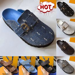 Zapatillas de diseñador Diapositivas Mujer Acogedor Zueco Mula Sandalias Bom Dia Flat Comfort Mules Zuecos Plataforma Zapatilla Azul Denim Marrón Mujer Cuero Gamuza Taupe Zapatilla Diapositiva