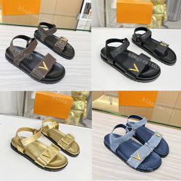 Designer Slippers SUNSET COMFORT Platte sandalen PASEO Sandaal FLAT MULE Slippers Merk Slides Gouden Gesp Vrouwen Strand Rubberen Zool Sandaal