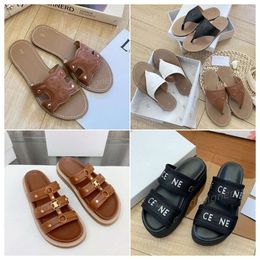 Designer Slippers tippi koe lederen pantoffels sandalen dames Platte Muilezels mode Luxe Plantaardige zomer Slides met leer beklede casual schoenen Platform Slides