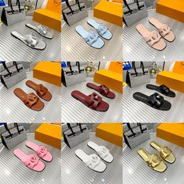 Designer Slippers Vrouwen Strand Sandaal Muilezels Platte Slides Belettering Stof uitsparing L cirkel handtekening op de riem Slippers Dames Zomer Outdoor Leren zool Schoenen