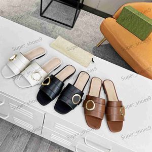 Designer slippers dames luxe platte sandalen echt leer metalen ring mode slides sandaal indoor dame casual schoenen ontwerpers slipper maat 35-41 met doos