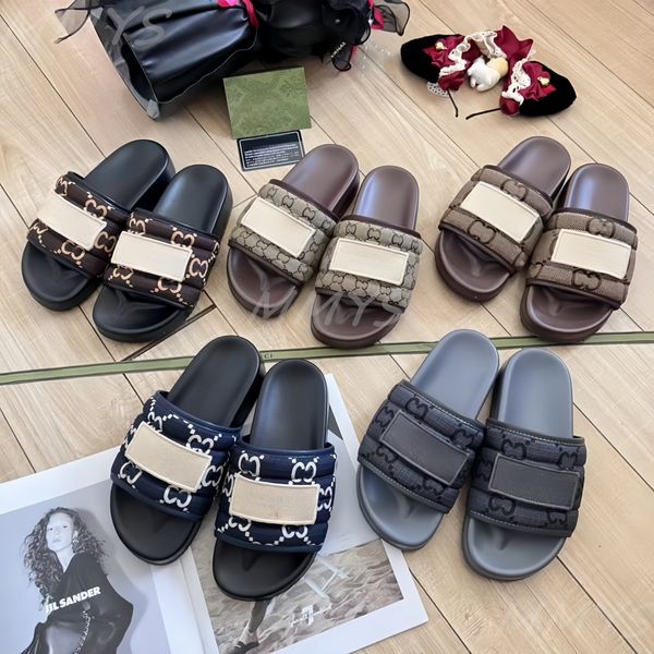 Diseñador G Slippers Mujeres Menores Sandalias de marca Plataforma abierta de techo de goma de lujo zapatos para mujer de cuero para mujer bordado impreso de verano plano zapatilla de playa