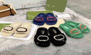 Designer Slippers Femmes Slipper Classic Flat Premium Wool Ladies Sandales Blue Green Flip Fashion Fashion Leisure Sandales Classiques Lofars chauds 35-459247023