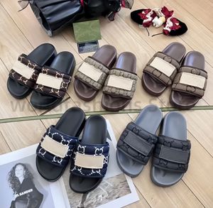 Designer slippers dames slippers slijbanen pool kussen sandalman strand slippers midden hak high fashion canvas luxe letter patroon casual textuur veelzijdig