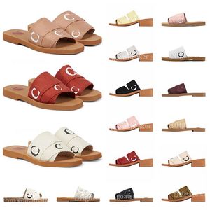 Designer slippers Woody slipper voor vrouwen muilezels femmes plat bont dia's wedge sandles beige wit zwart roze canvas slippers dames zomerklompen buitenschoenen