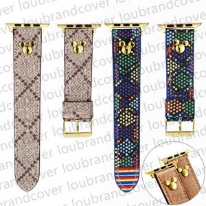 Designer slimme bandjes voor Apple Watch Band Gouden horlogeband Links 49 mm 44 mm 45 mm 38 mm iwatch-serie 8 9 4 5 6 7 Band Lederen klinknagelarmband Leuke stripfiguurafdruk