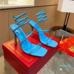 Designer -Snake Strap stiletto sandalen 95mm Avondschoenen dames hoge hakken Ankle Wraparound margot luxe designer Jewel fabrieksschoen