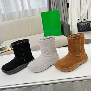 Designer Snap Ankle Boot Platform hommes femmes Shearling veau bottes de neige ultra léger semelle extérieure en caoutchouc chaussures de fourrure d'hiver taille 35-46